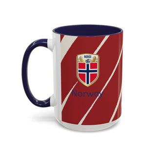 Norway Crest Accent Coffee Mug | Norwegian Flag Stripe Ceramic