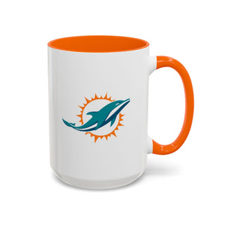 Miami Dolphins Accent Coffee Mug — NFL Team Logo Orange Interior & Handle
