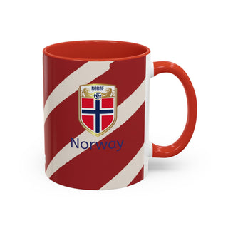 Norway Crest Accent Coffee Mug | Norwegian Flag Stripe Ceramic