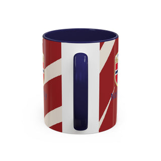 Norway Crest Accent Coffee Mug | Norwegian Flag Stripe Ceramic