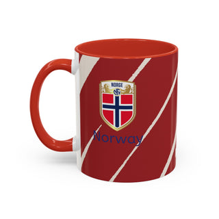 Norway Crest Accent Coffee Mug | Norwegian Flag Stripe Ceramic