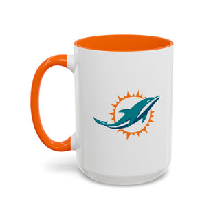 Miami Dolphins Accent Coffee Mug — NFL Team Logo Orange Interior & Handle