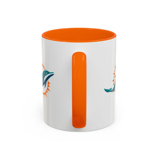 Miami Dolphins Accent Coffee Mug — NFL Team Logo Orange Interior & Handle