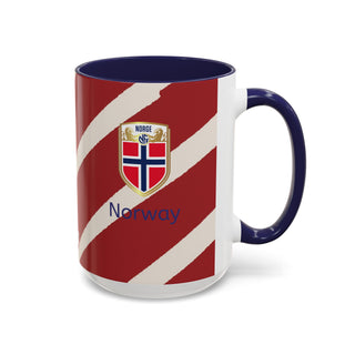 Norway Crest Accent Coffee Mug | Norwegian Flag Stripe Ceramic