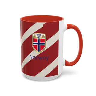 Norway Crest Accent Coffee Mug | Norwegian Flag Stripe Ceramic
