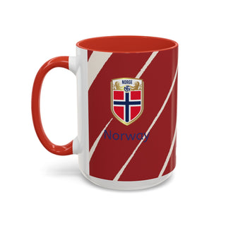 Norway Crest Accent Coffee Mug | Norwegian Flag Stripe Ceramic