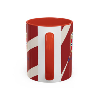 Norway Crest Accent Coffee Mug | Norwegian Flag Stripe Ceramic