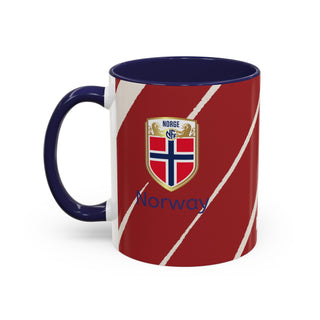 Norway Crest Accent Coffee Mug | Norwegian Flag Stripe Ceramic